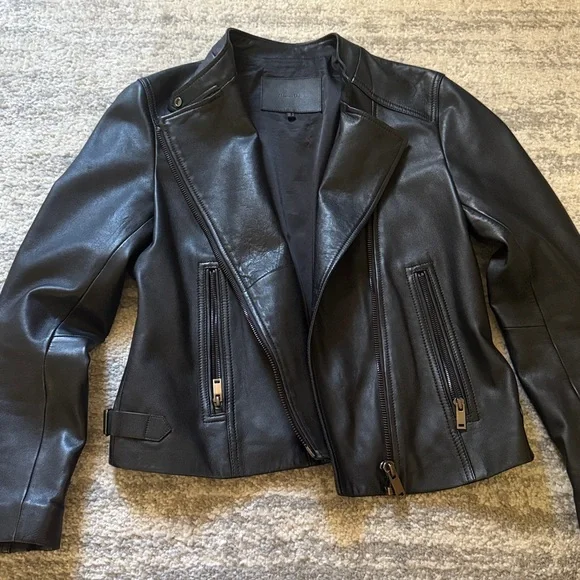 Massimo Dutti Black Leather Biker Jacket - Picture 5 of 7